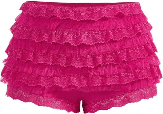 Women's Y2k Lace Mini Shorts Lolita Bloomers Ruffle Layered Low Waisted Shorts Small Pure Hotpink