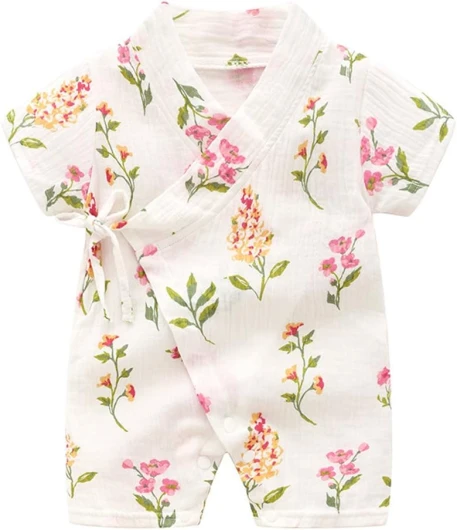 Kimono Robe Newborn Cotton Yarn Robe Baby Romper Infant Japanese Pajamas… 0-3 Months Plants