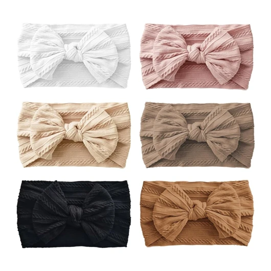 6PCS Baby Headbands, Girls Headbands with Bows, Soft Stretchy Nylon Hair Bands Hair Accessories for Newborn Infant Toddler 6 Pack,Bow,Pink