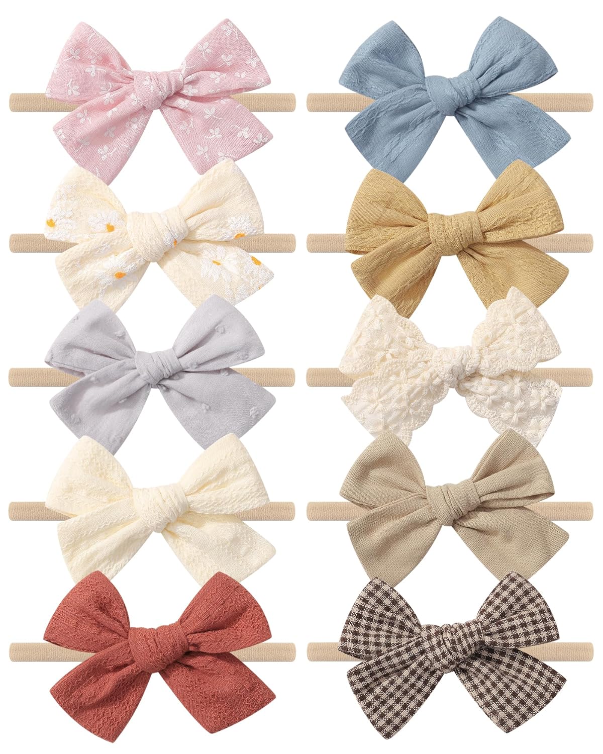 10PCS Baby Girls Headbands Hair Bows Nylon Linen Hairbands Handmade Hair Accessories for Newborn Infant Toddlers Little Girl and Kids Summer Color