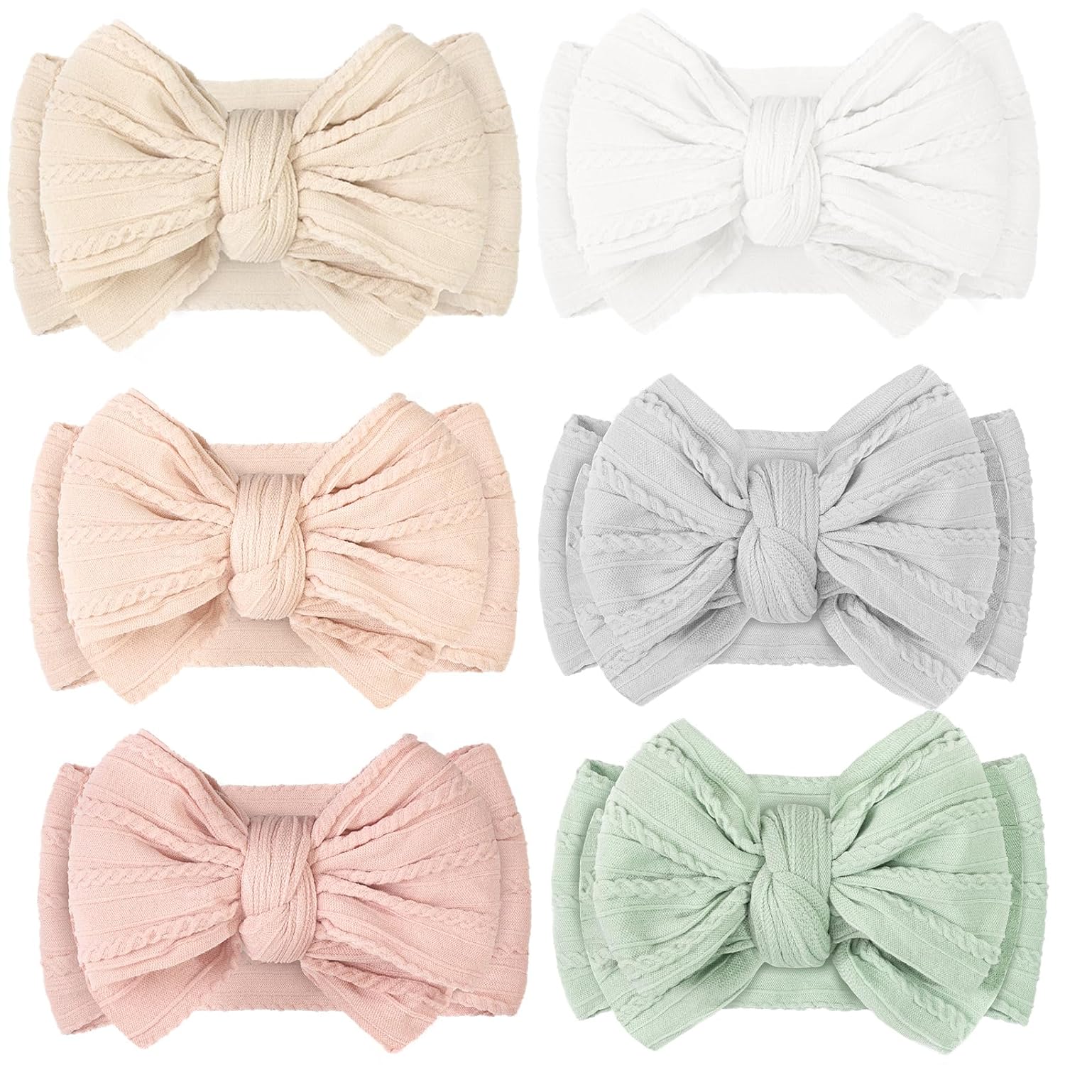 6PCS Super Stretchy Soft Baby Headband,Cute Big Bows Head Wrap Nylon Headband for Baby Girls Newborn Infant Toddlers 6 colors-B