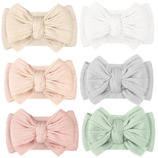 6PCS Super Stretchy Soft Baby Headband,Cute Big Bows Head Wrap Nylon Headband for Baby Girls Newborn Infant Toddlers 6 colors-B