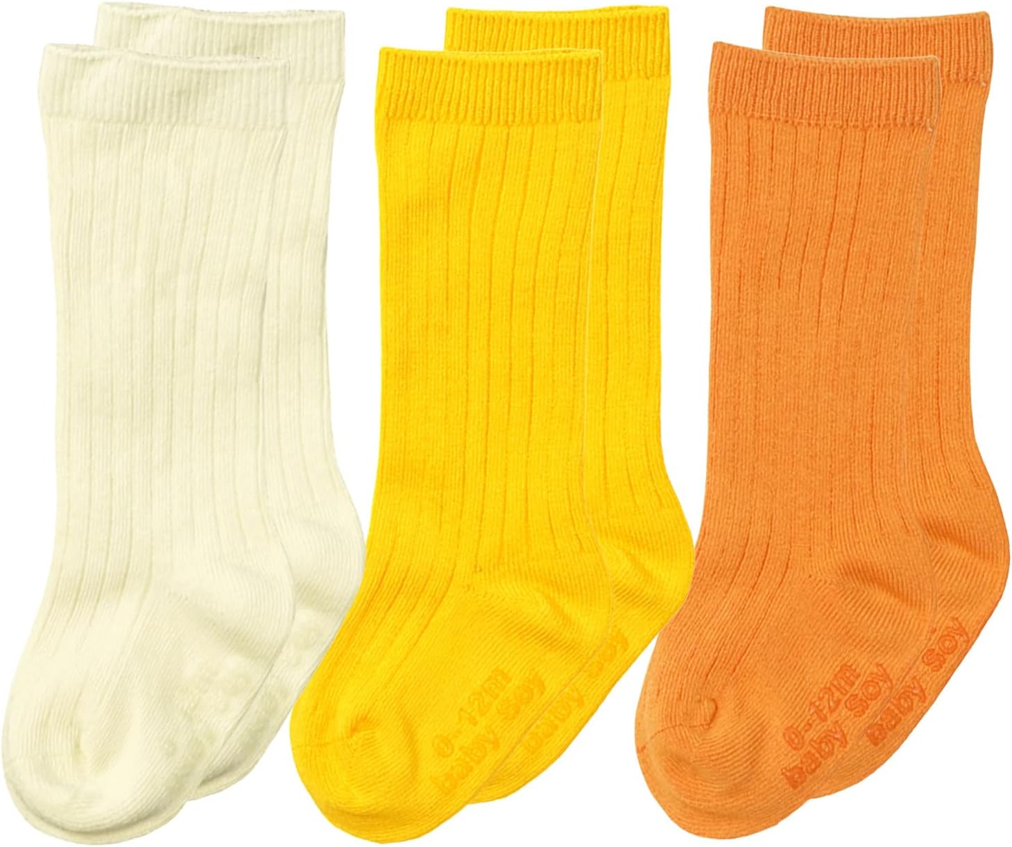 Non-Slip Baby Girl & Boys Knee High Socks - Organic Cotton & Azlon Fiber - Newborn, Infant, Toddler - Set of 3 12-24 Months Unisex