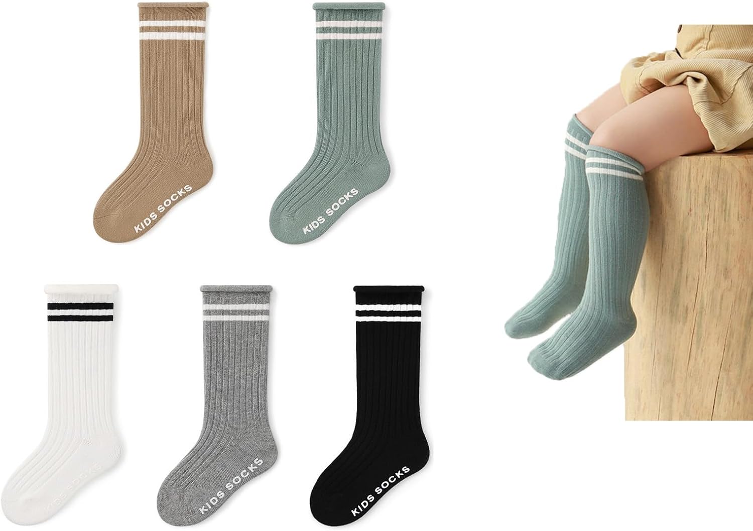 Toddler Baby Knee High Grip Socks - Cute Ruffle Non Slip Cotton Socks for Girls Boys - Newborn Warm Long Stocking Black Striped Baby Boy Socks 6-12 Months