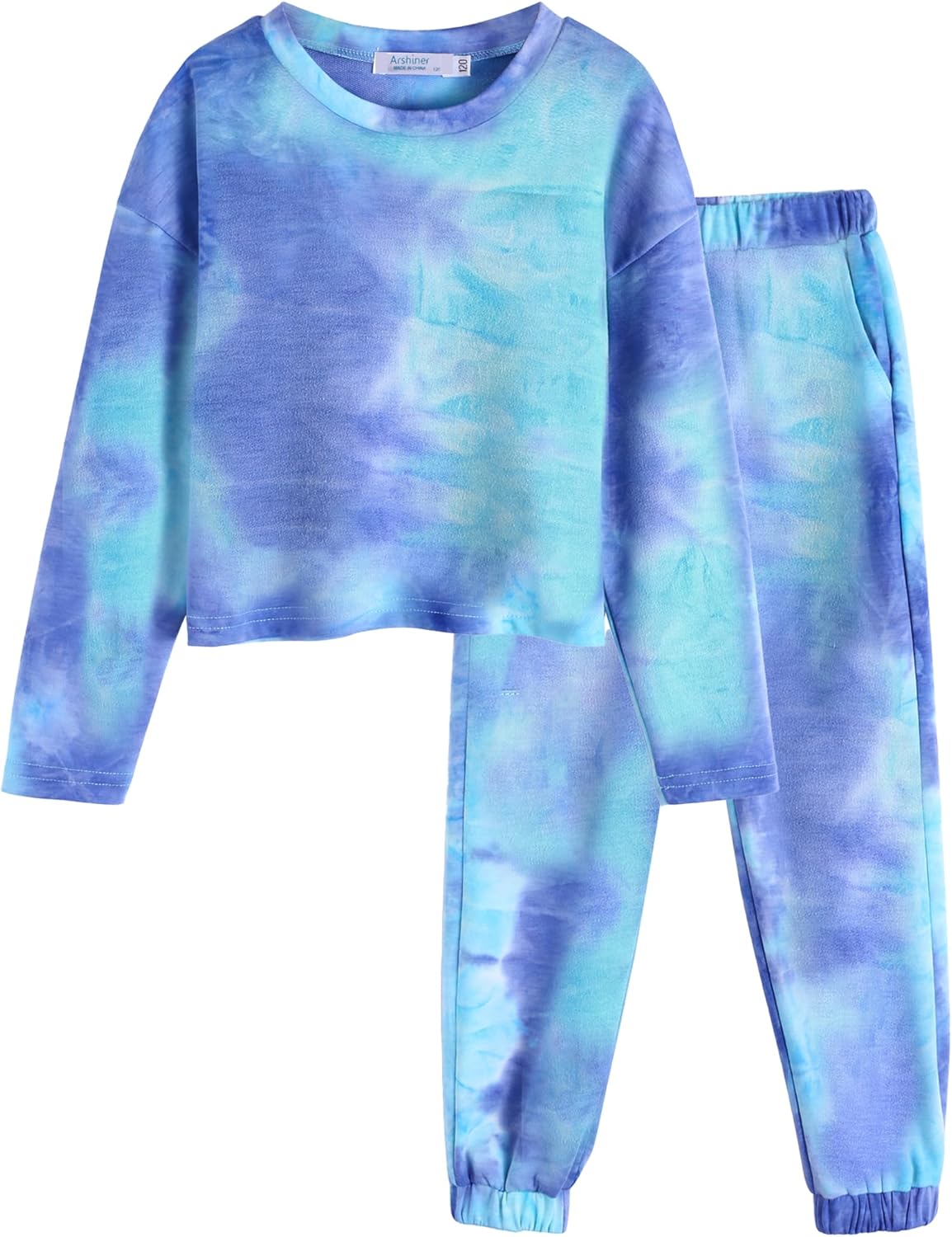 Girls Tie Dye Outfits Sweatsuits Set Cute Pullover Hoodies Sweatshirts Jogger Sweatpants Outfit Blue&white 7-8 Years