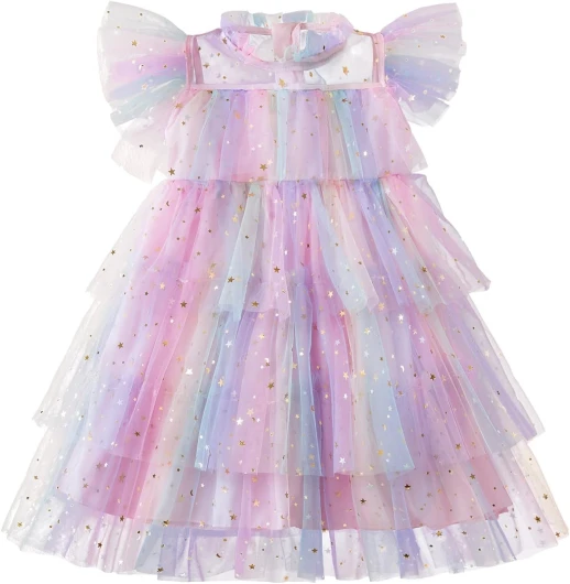 Toddler Girl Tulle Dress Girls Tutu Princess Casual Dresses 1952 Pink-n 6-7 Years
