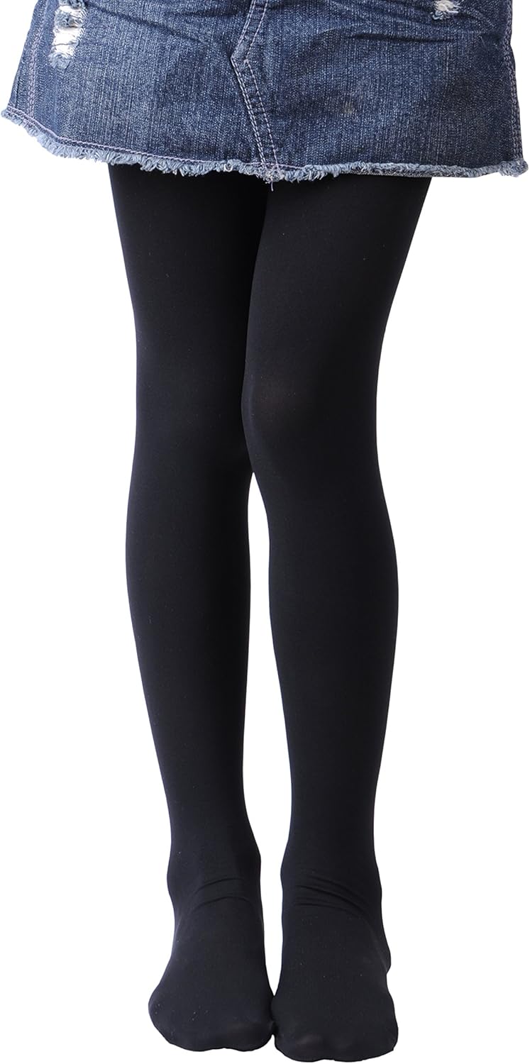 Girls Semi Opaque Footed Tights, Microfiber Tights 5-7 Years Black