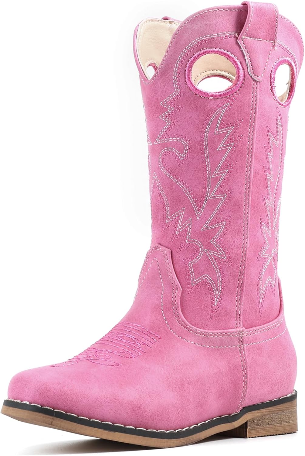 Cowboy Boots for Boys Girls Western Square Toe Cowgirl Boots Mid Calf Riding Shoes (Toddler/Little Kid/Big Kid) 4 Big Kid B-pink