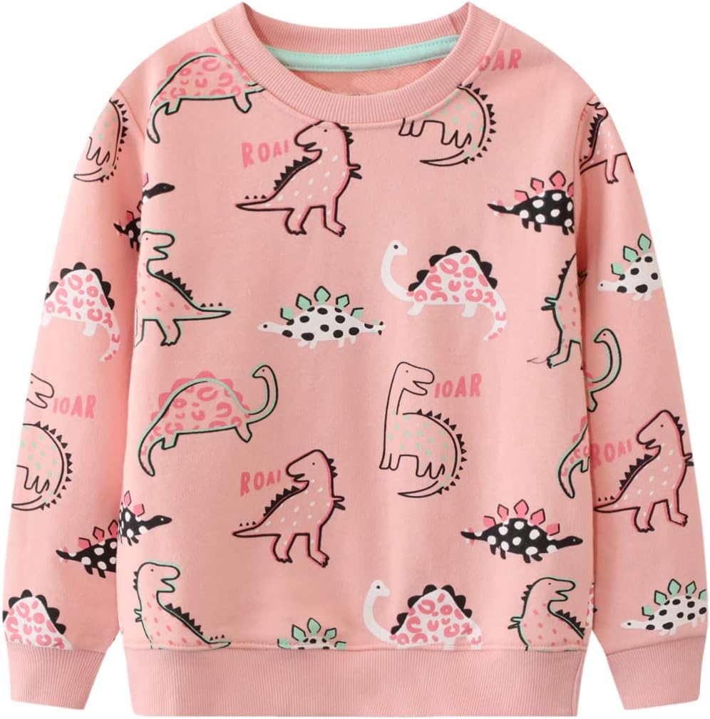RETSUGO Toddler Baby Girls Sweatshirts Casual Pullover Crewneck Winter Long Sleeve Tops Shirts Clothes 3T-8T 4T A-cute Dinosaur/Pink