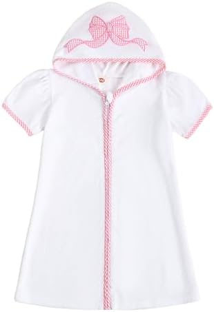 Toddler Baby Swim Cover Up Boy Girl Terry Cloth Hooded Zip-up Cover Ups for Swimwear Summer Beach Bow-pink 4-5T