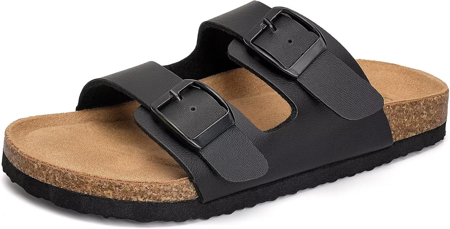 Kids Sandals Boys Girls Slide Summer Non-slip Cork Glitter Toddler Slippers with Adjustable Straps for Indoor & Outdoor 9 Toddler Black