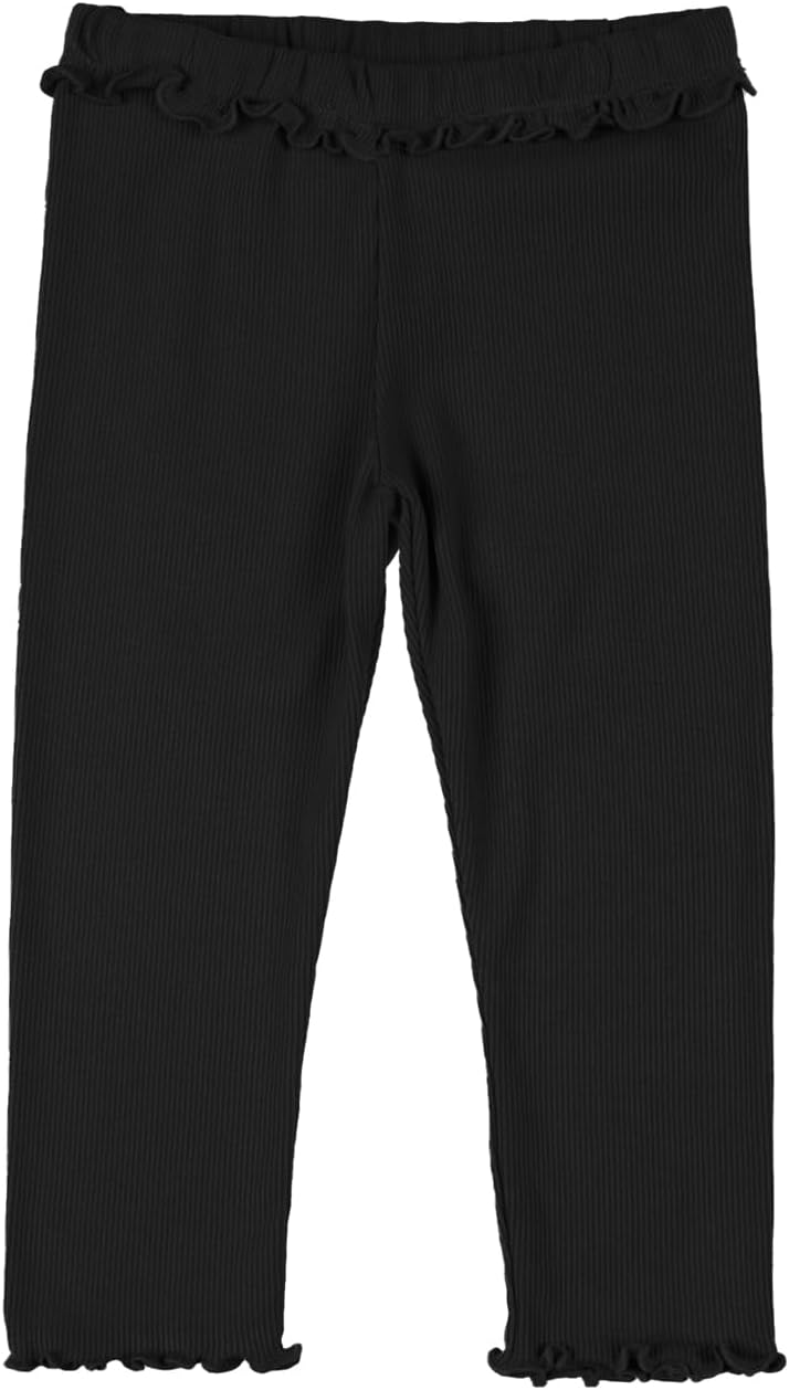 Baby Girls' and Toddler Ribbed Ruffle Pants Fall Pull on Elastic Waist Bottoms Outfits Black 6-9 Months