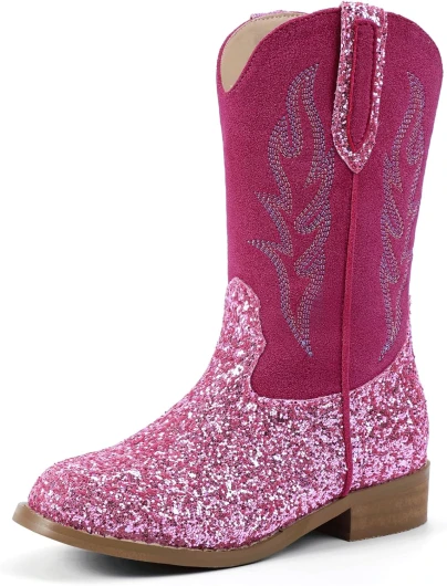 Girls Cowgirl Boots for Toddler Cowgirl Booties Little Big Kids Western Mid Calf Riding Shoes Boys Cowboy Boots 2 Little Kid Pinksequin