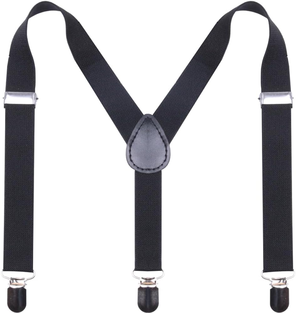 Suspenders for Boy and Girl Adjustable Elastic with Strong Metal Clips Suitable for Kids Toddler Baby Black