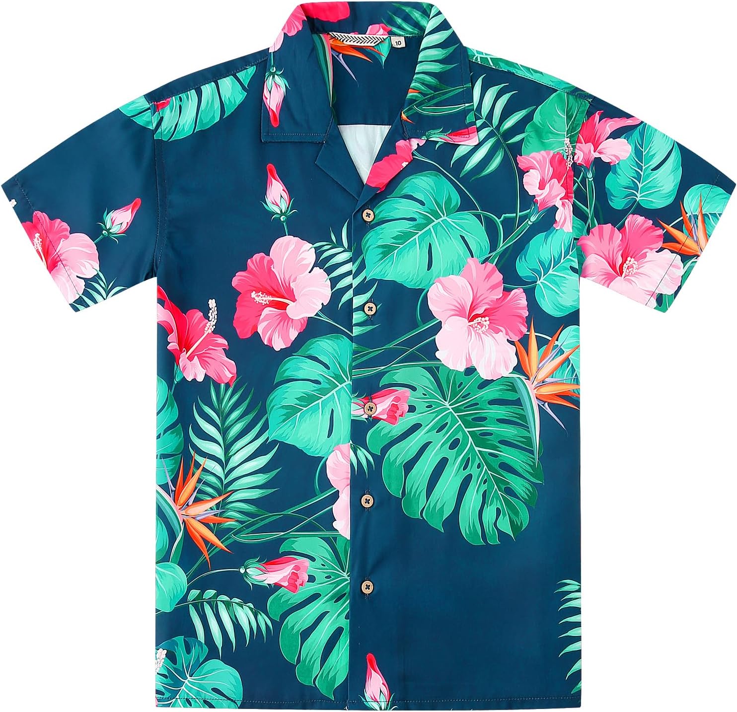 Boy's Hawaiian Shirt Short Sleeve Button Down Kids Beach Vacation Shirts Tropical Summer Tops Green Leaf 10 Years