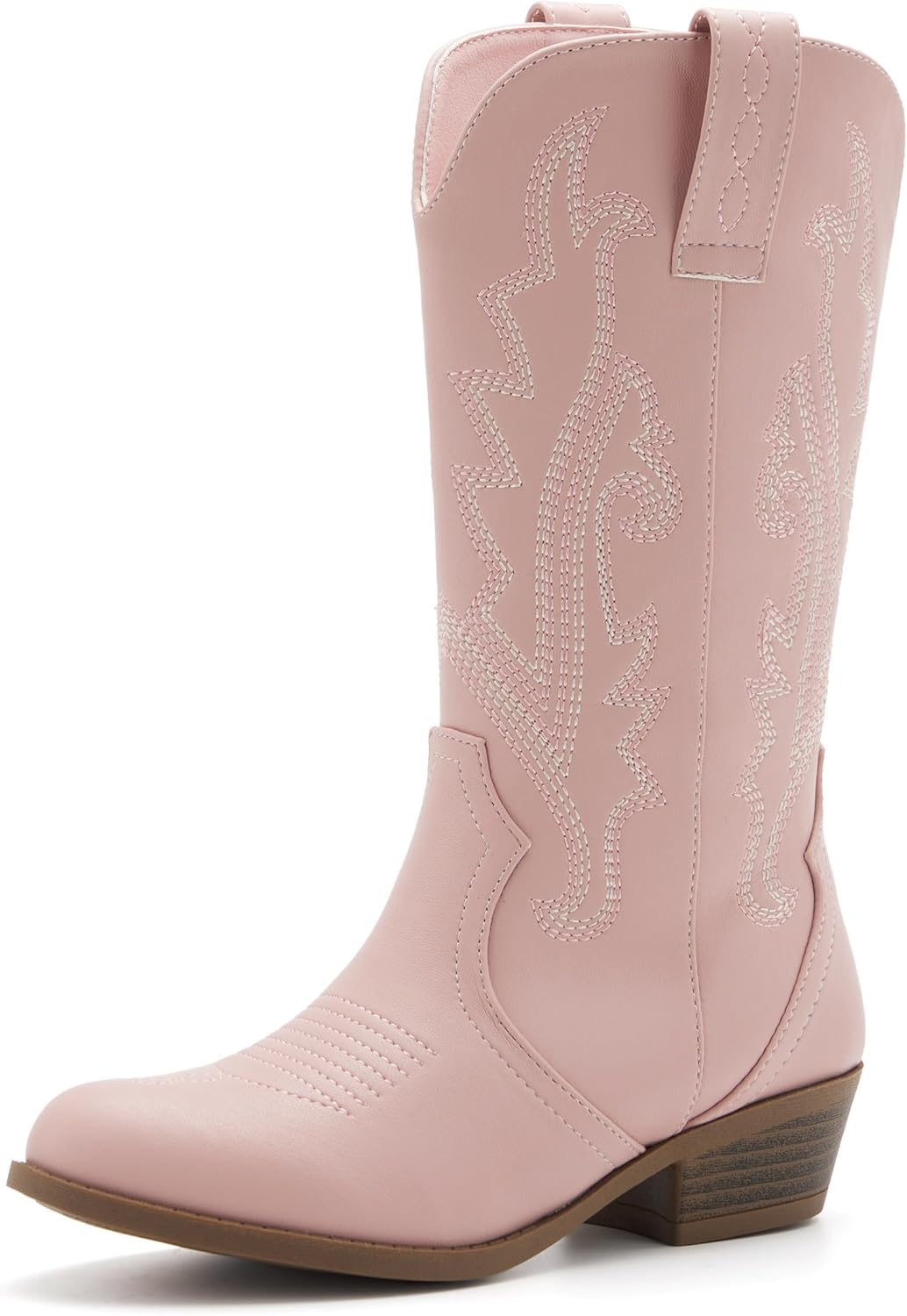 Girls Kids Western Boots Embroidered Cowgirl Cowboy Boots Girls Mid Calf Riding Shoes Little Kid/Big Kid 4 Big Kid Pink