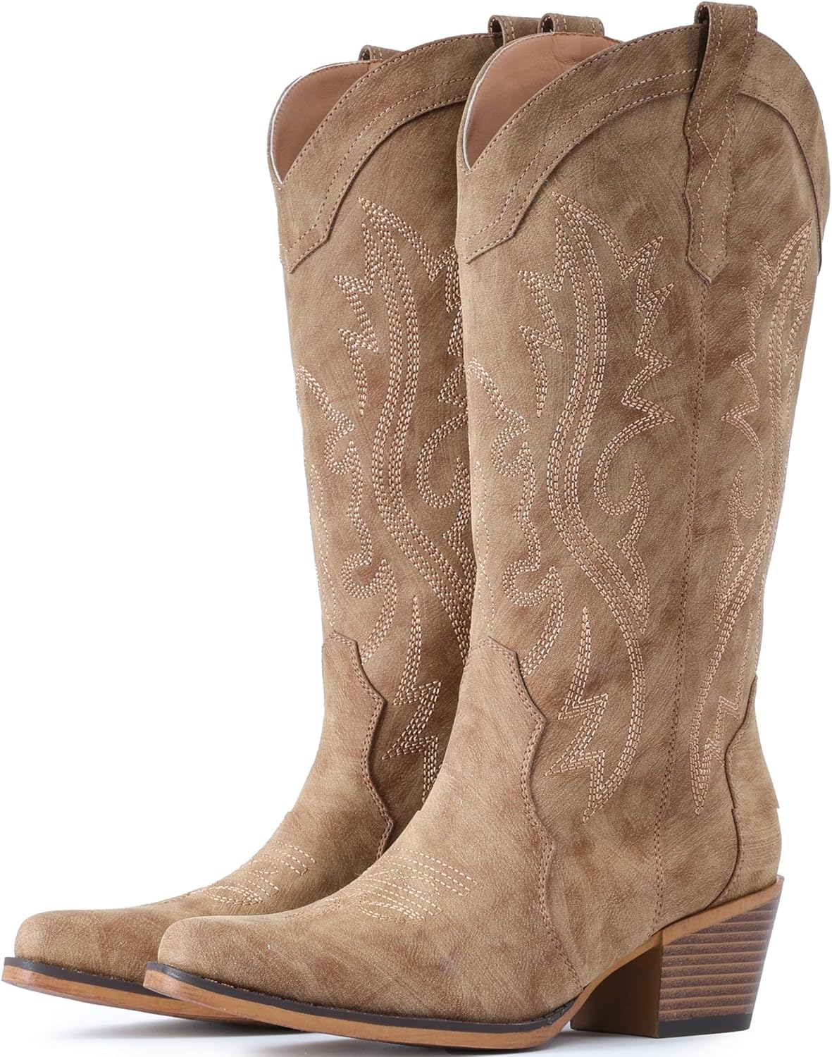Cowboy Boots For Women Western Cowgirl Boots with Chunky Heel Mid Calf Snip Toe Ideal for low insteps 8 Camel