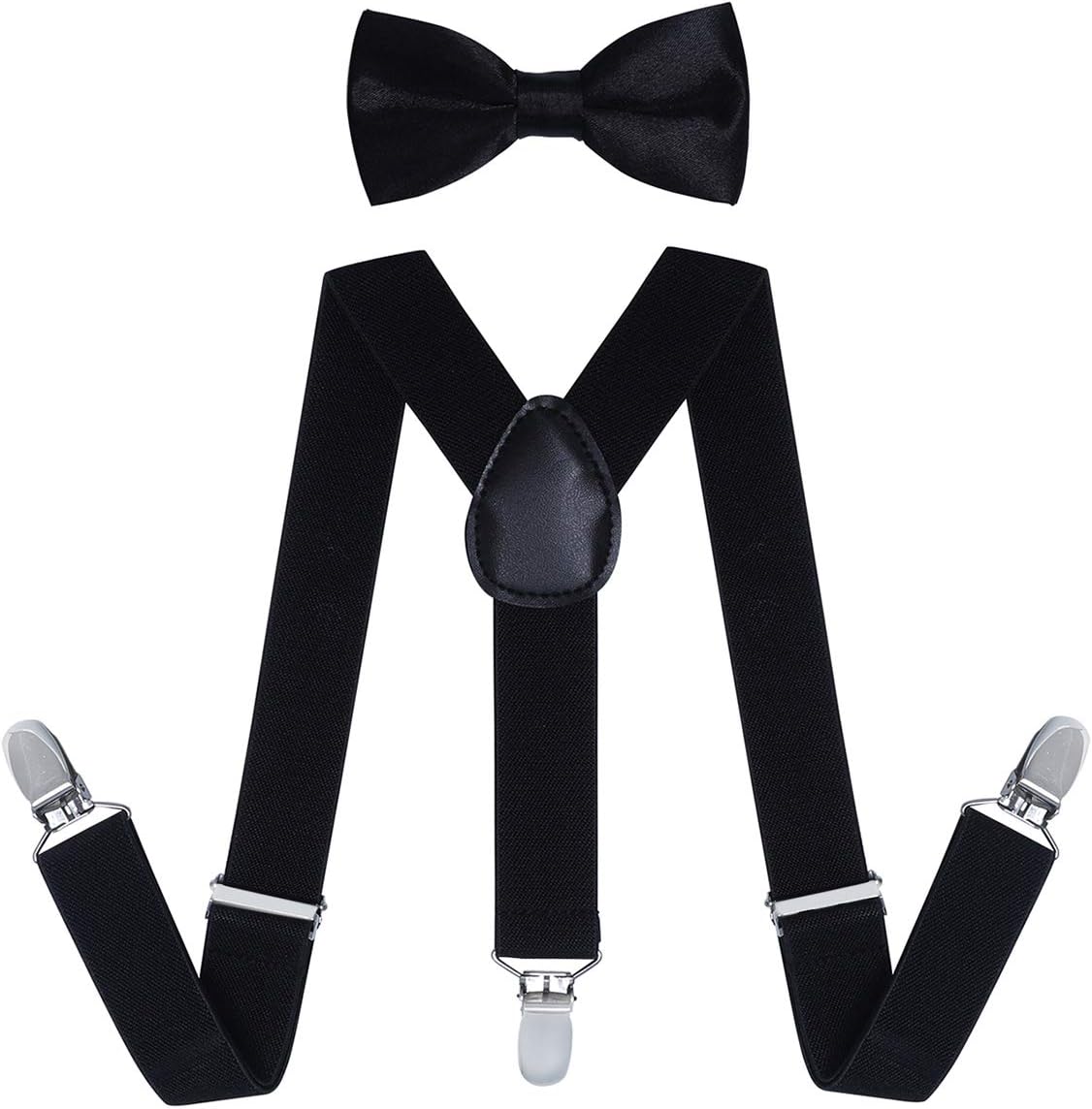 Kids Suspender Bow Tie Sets - Adjustable Braces With Bowtie Gift Idea for Boys and Girls Black 25Inches (6 Months to 7 Years)