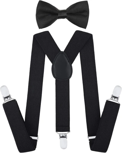 Child Kids Suspenders Bowtie Set - Adjustable Suspender Set for Boys and Girls Black 25Inches (3 Years to 6 Years )