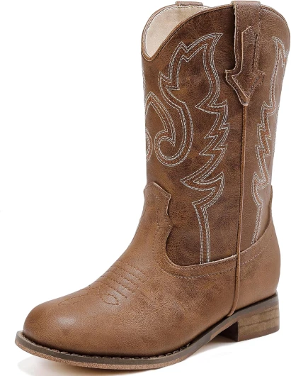 Girls Cowgirl Boots Unisex-Child Mid Calf Glitter Toddler Cowboy Boot Little Big Kids Western Riding Shoes 11 Little Kid Brown