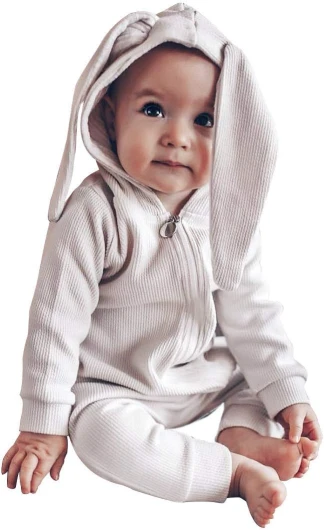 Animal Bunny Baby Easter Romper Long Ear Rabbit Hoodie Romper Jumpsuit with Zipper A-af-h-white 18-24 Months