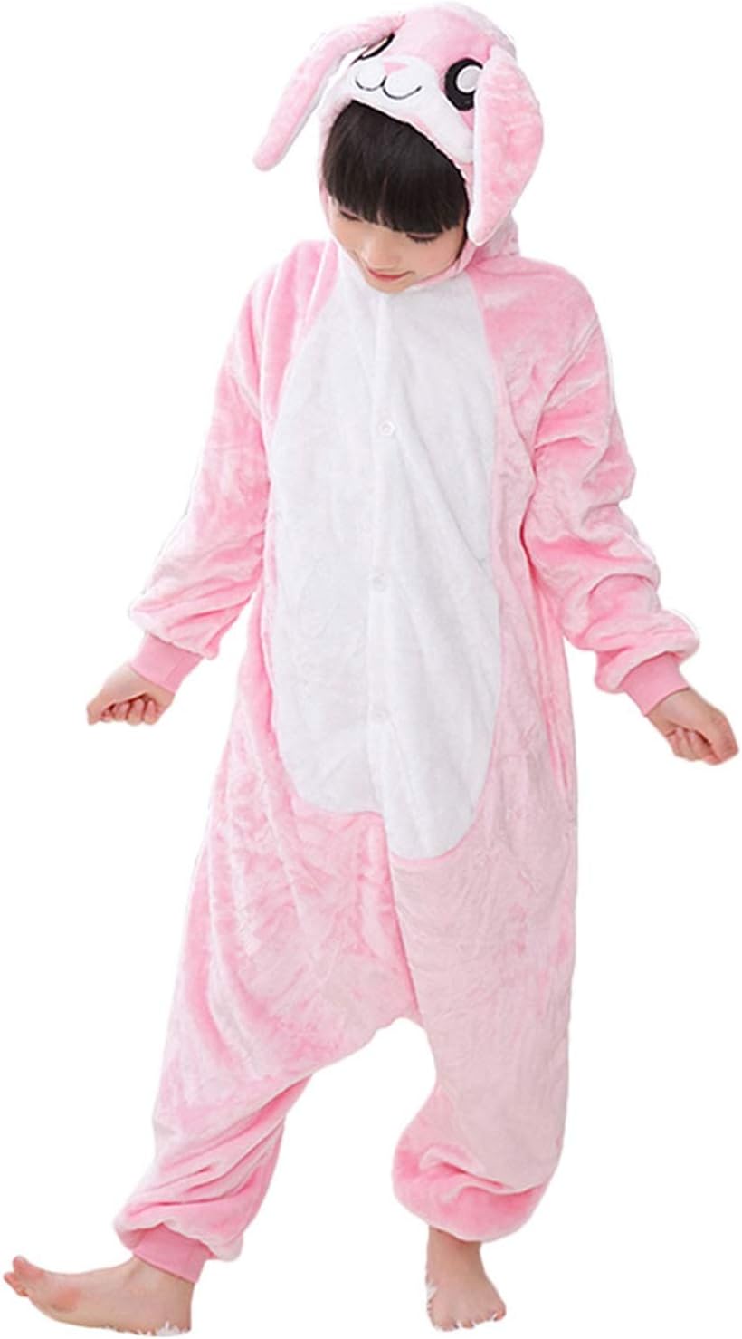 Kids Rabbit Costume Cosplay Halloween Easter Animal Onesie for Boys Girls Child M(for height = 40-44 in) Pink