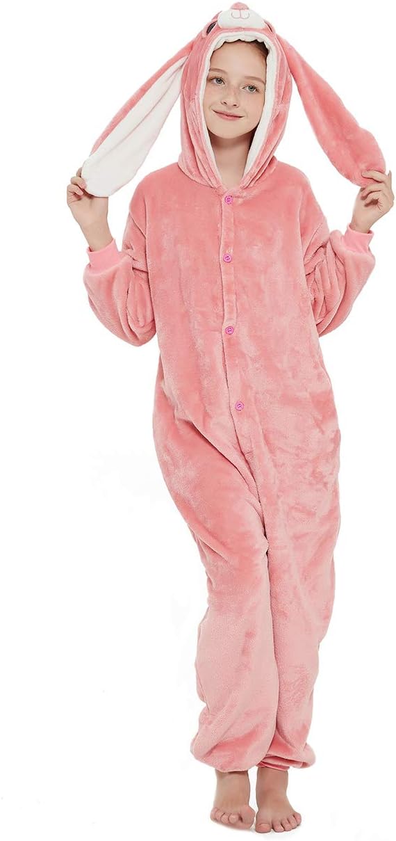 Easter Kids Bunny Onesie Rabbit Pajamas for Girls Cartoon One Piece Animal Halloween Christmas Cosplay Costume 9-10 Years A-pink Bunny