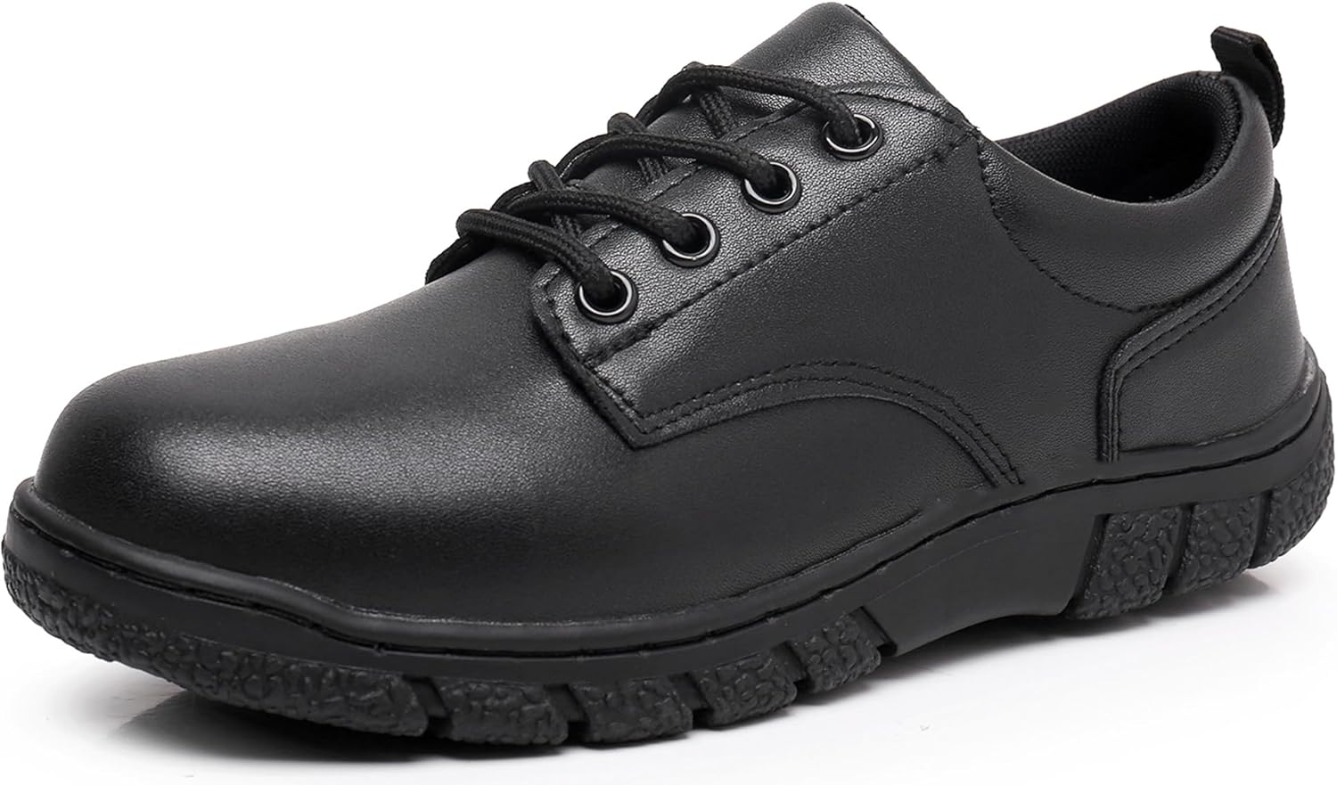 Blikcom Boys Kids School Uniform Shoes Adjustable Laces Formal Oxford Dress Shoes Loafers 4 Big Kid Black4