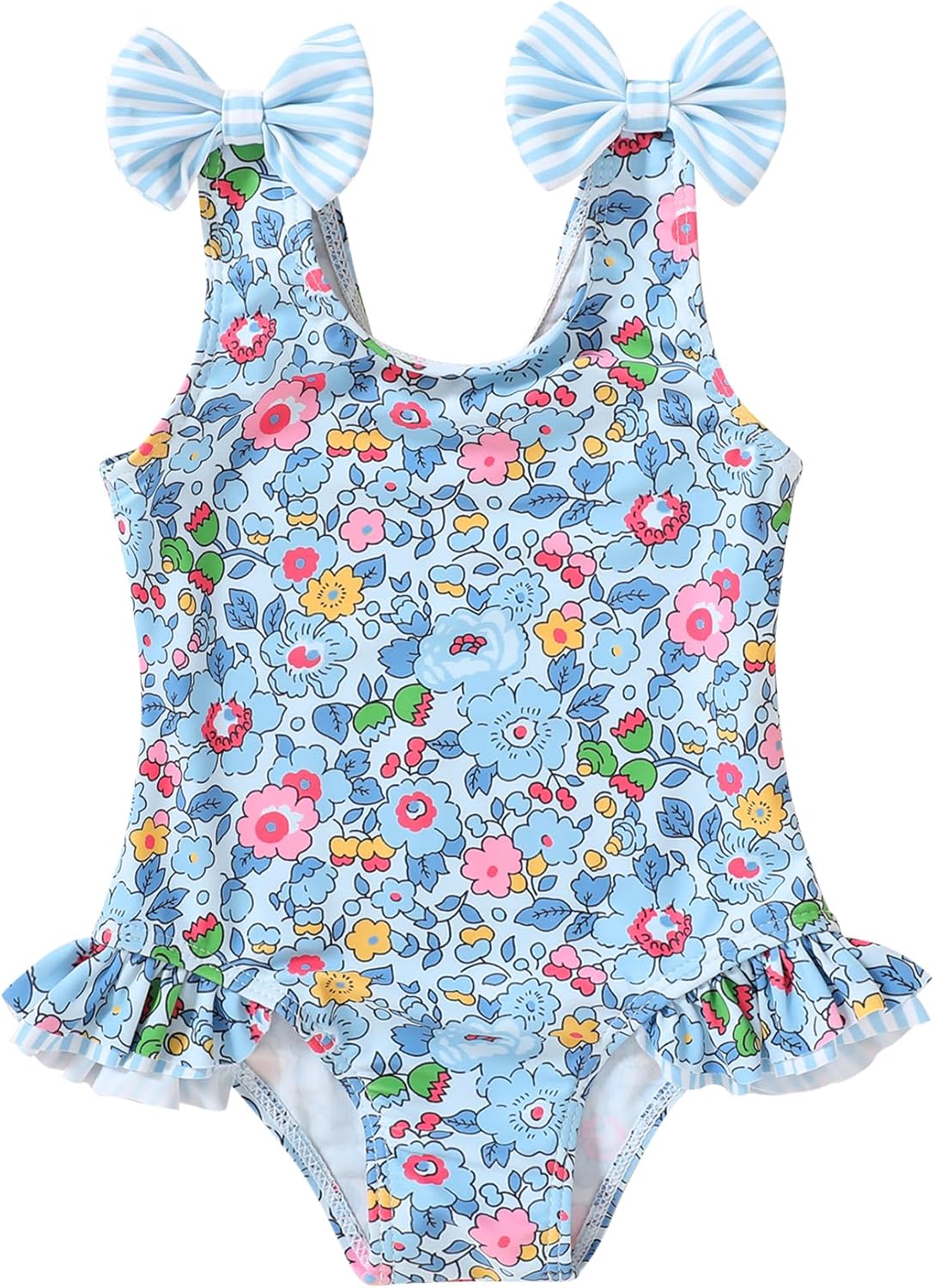 Toddler Swimsuit Girl Color Block Stripe One-Piece Swimwear Baby Girl Bathing Suits 2-3T Blue Floral
