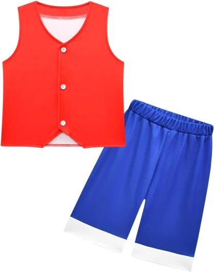 Kids Anime Suit Red Vest and Blue Shorts Set Summer Holiday Outfit Set for Boys Girls X-Large