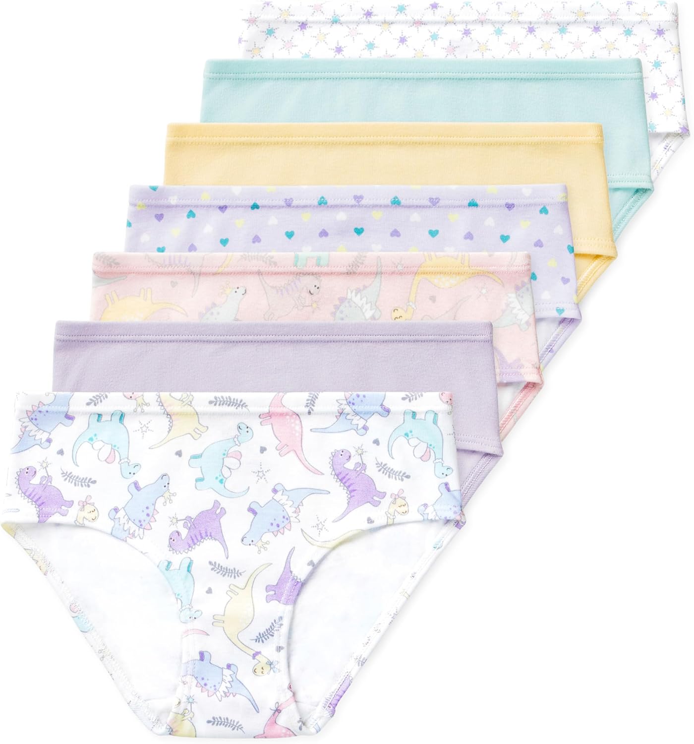 Lucky & Me Girls 100% Organic Cotton Underwear Briefs, Gracie 7 Pack Dinorama 6 Years