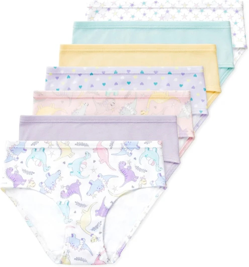 Lucky & Me Girls 100% Organic Cotton Underwear Briefs, Gracie 7 Pack Dinorama 6 Years