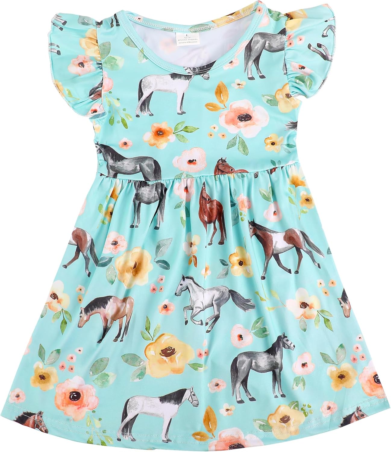 Toddler Girl Casual Dress Farm Animal Cow Print Ruffle Bottom Casual Dress Summer Clothes 2-8Y Horse 6-7 Years