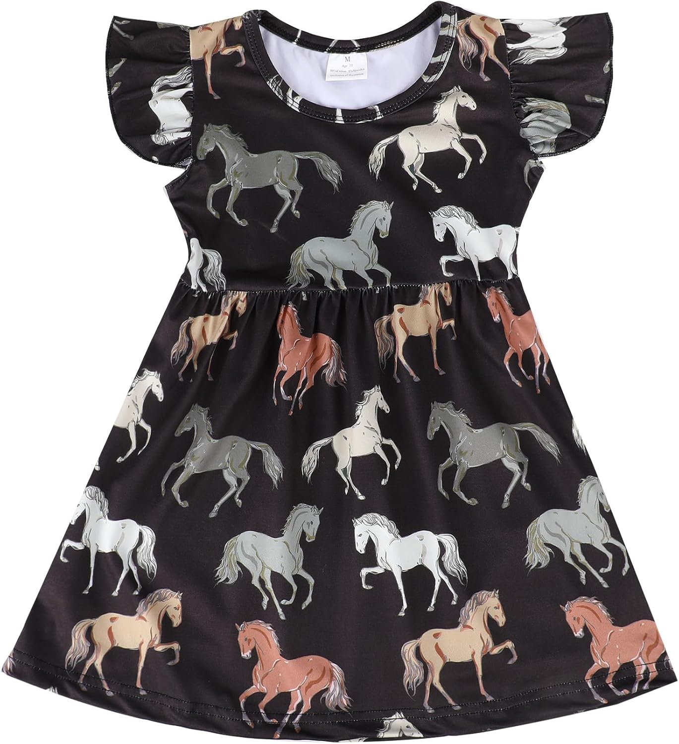 Toddler Girl Casual Dress Bow Print Ruffle Bottom Casual Dress Summer Clothes 2-8Y Horse 6-7 Years