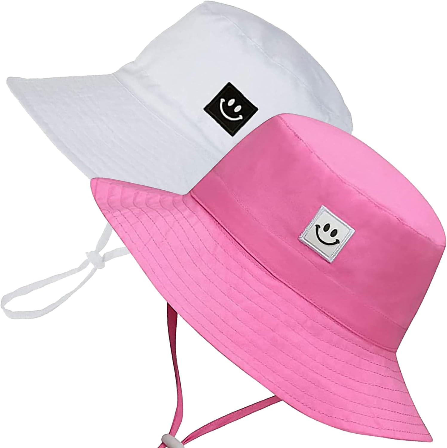 Toddler Sun Hat Beach Bucket Hat for Girls Boys Toddlers 2-5T 2pack White/Pink