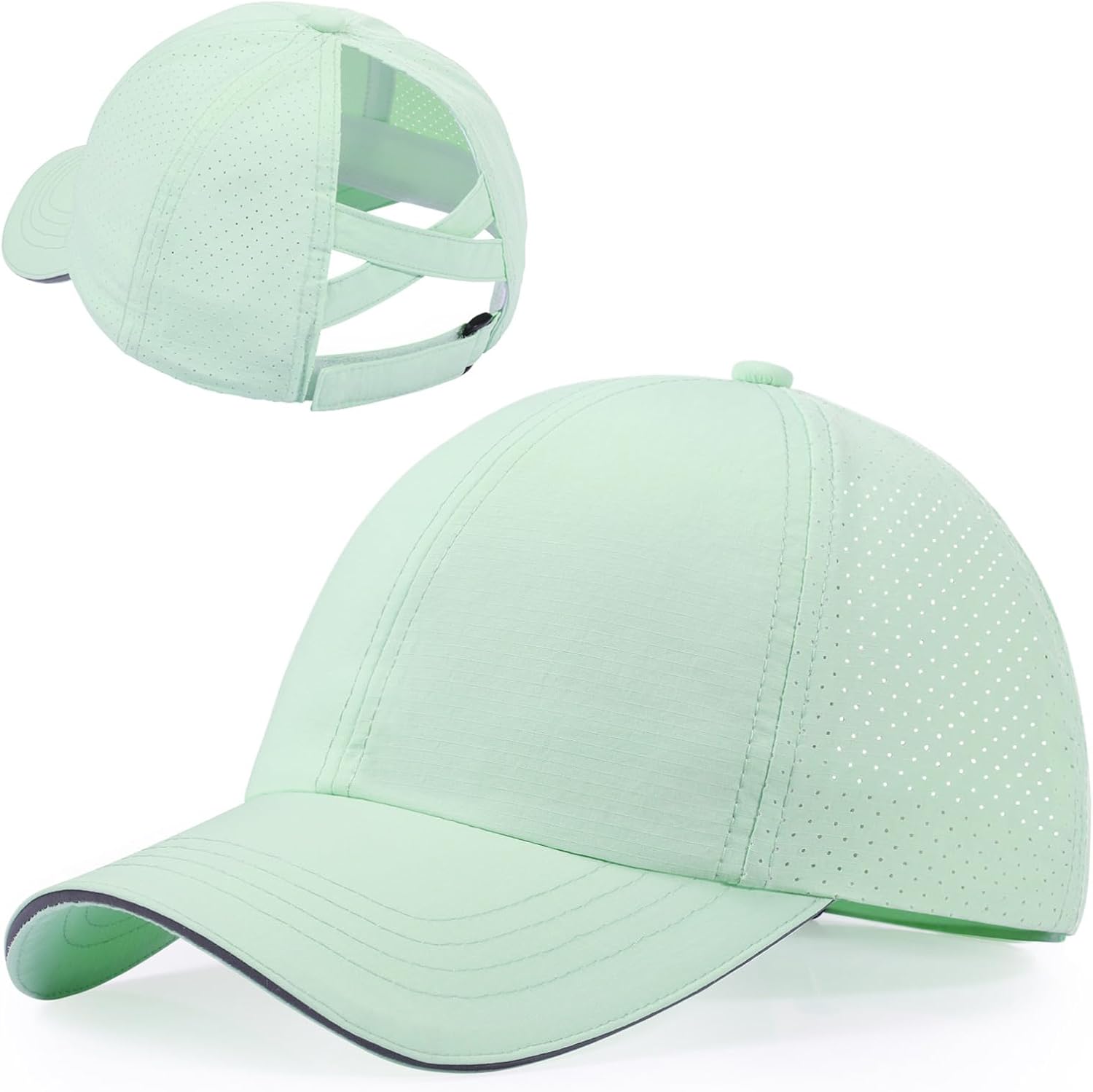 Little Girls Reflective Baseball Cap Criss Cross Ponytail Hat Kids Quick Dry Mesh Summer Sports Hat for Toddler Ages 3-8 Mint Green