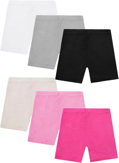 6 Pack Girls Bike Shorts Under Dress Dance Cartwheel Shorts for Toddler Kids Summer Clothes Multicolor 8-10 Years A-white/Black/Grey/Hot Pink/Pink/Beige