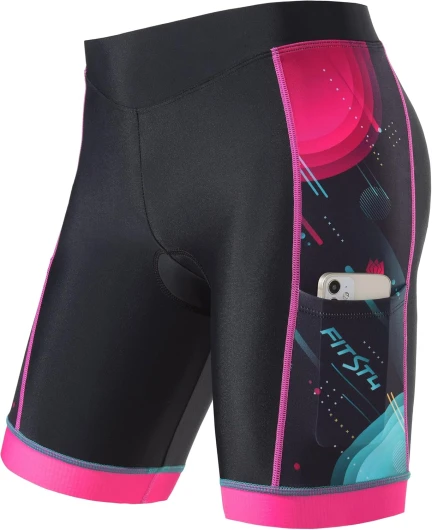Kids Cycling Bike Shorts Boys Girls Printed Biking Shorts with Pockets Large Pink
