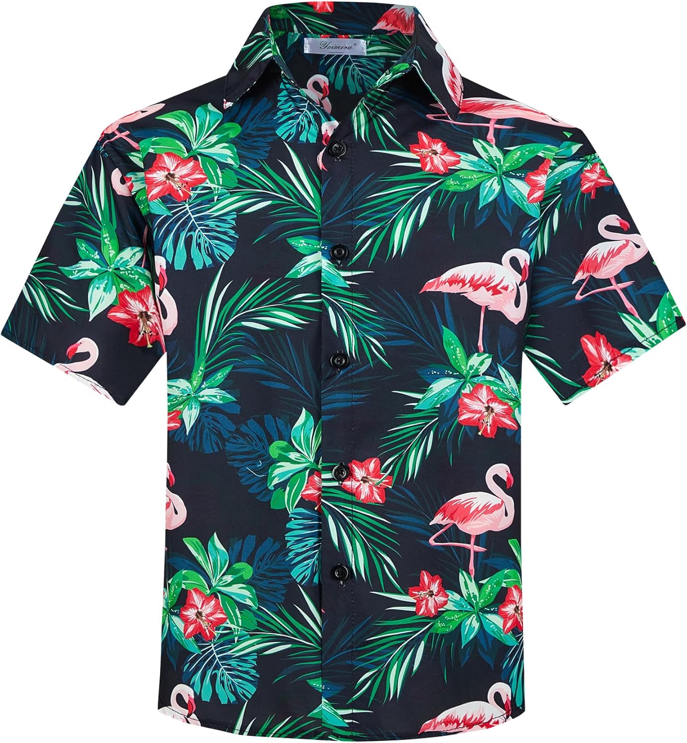Hawaiian Shirts for Boys, Button Down Short Sleeve Tropical Print, Kids Summer Beachwear Tops 7-14 Years 14 Flamingo