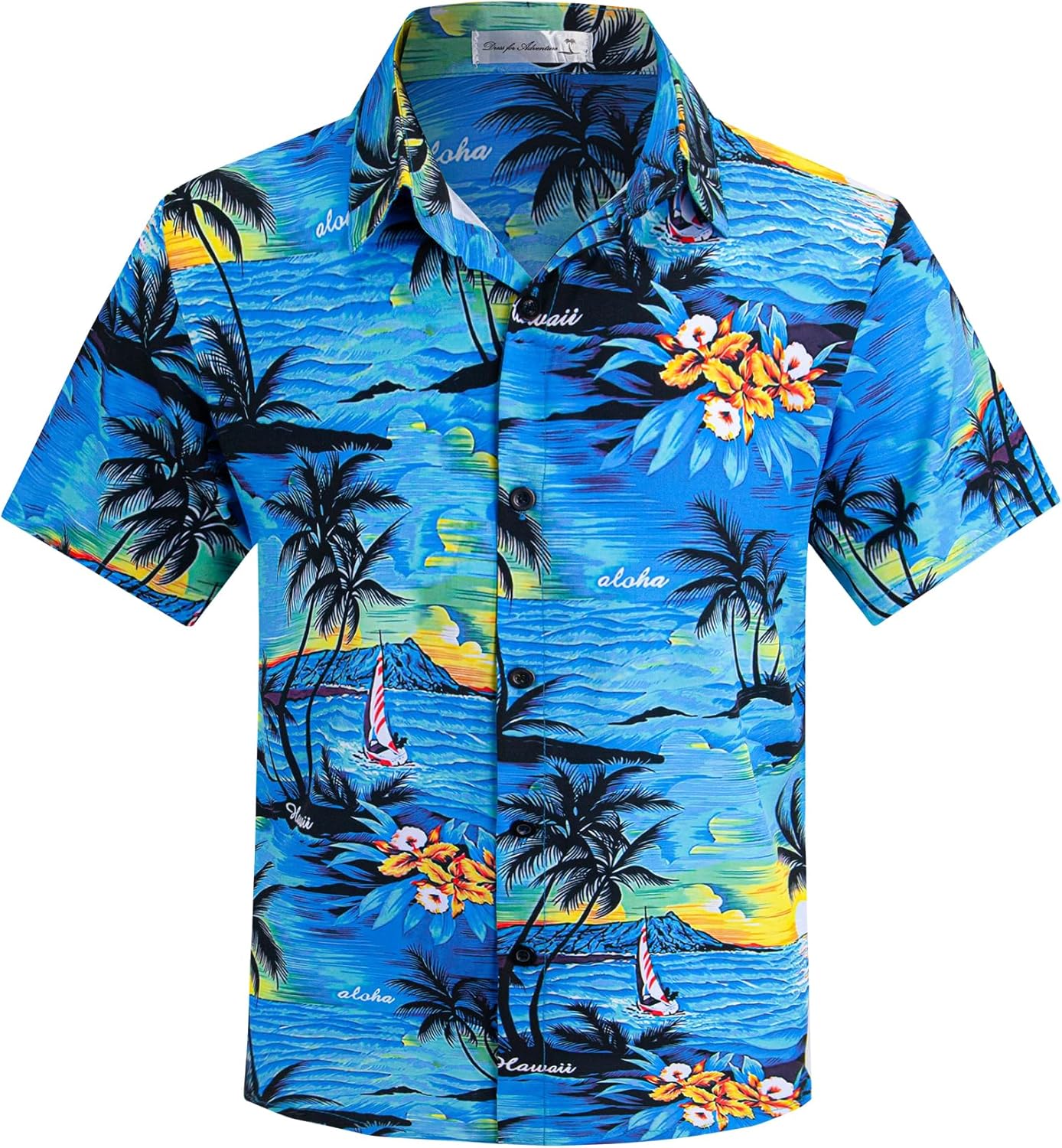 Boy's Button Down Hawaiian Shirt Short Sleeve, Kids Summer Beach Hawaiian Shirts for Boys for 7-14 Years 13-14 Years Blue Sea Island