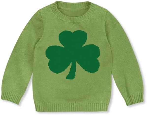 Toddler St - Patrick's Day Shamrock Sweater, Green Knit Pullover, Long Sleeve Crew Neck, Clover Design 4T Shamrock-2