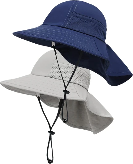 Toddler Baby Sun Hat Kids Summer UPF 50+ for Boys Girls Adjustable Beach Hats with Bucket Wide Brim Age 1-7 Years 2-7 Years 2 Pack (Grey + Navy)