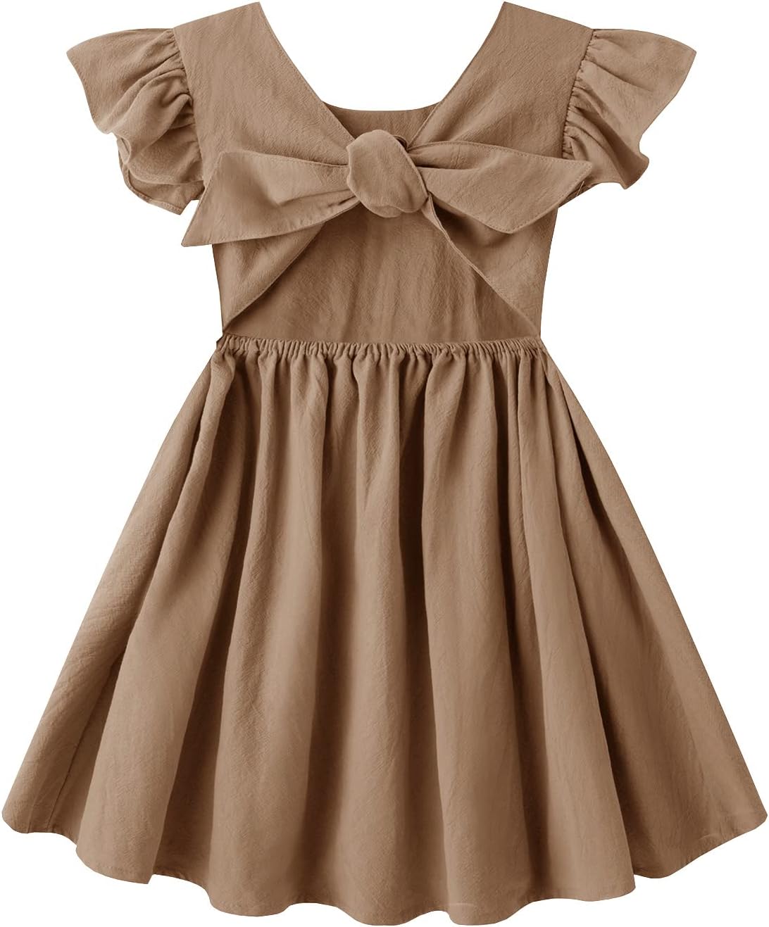 Toddler Girls Dress Cotton Linen Ruffle Backless Sleeveless Kids Casual Party Dresses 5T Brown
