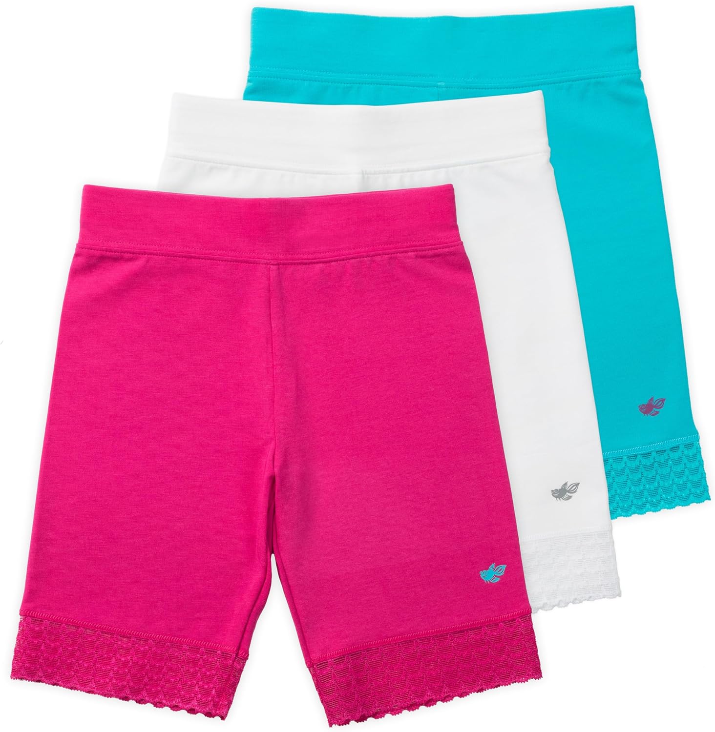 Lucky & Me Girls Bike Shorts, Super Soft Cotton Modal Blend with Lace Trim, Jada 3 Pack 6 Years Bright