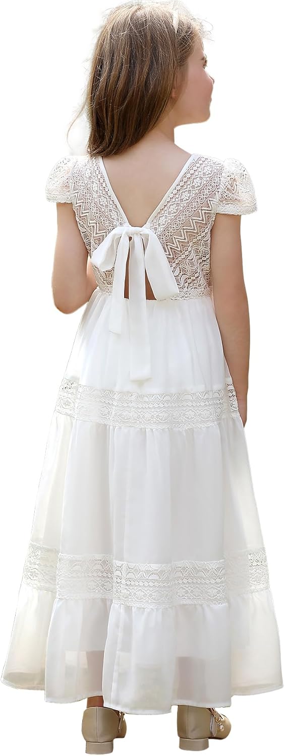 Vintage Flower Girl Dress for Wedding Lace Backless Girls First Communion Dresses White 6