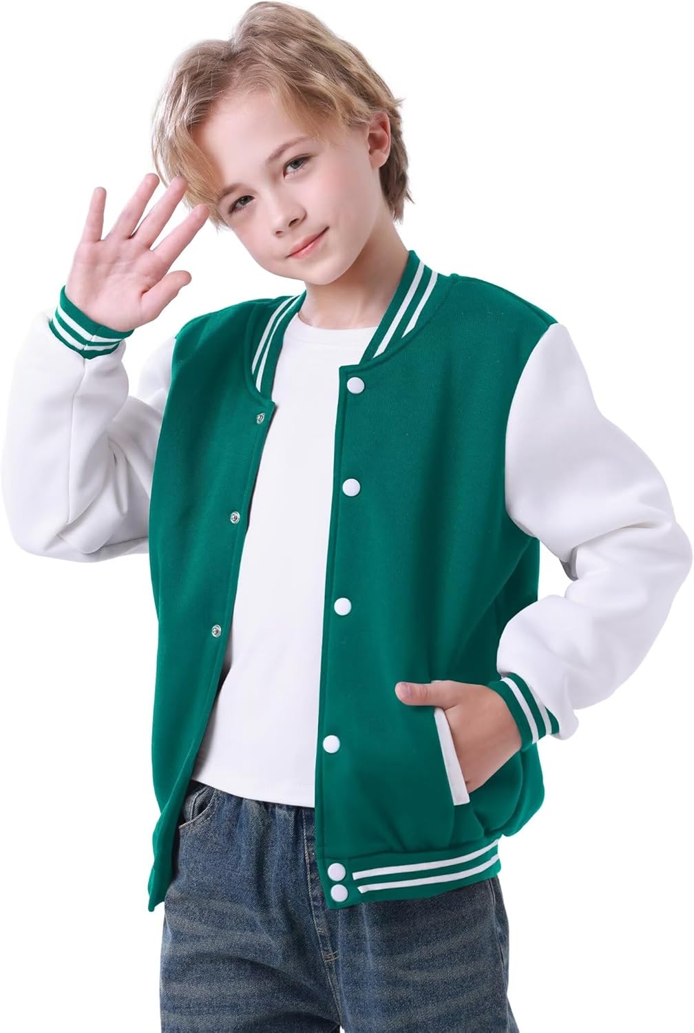 Kids Boys Varsity Jacket Baseball Jacket Casual Sport Cardigan Sweatshirt Youth 2-13 Year 4T Green