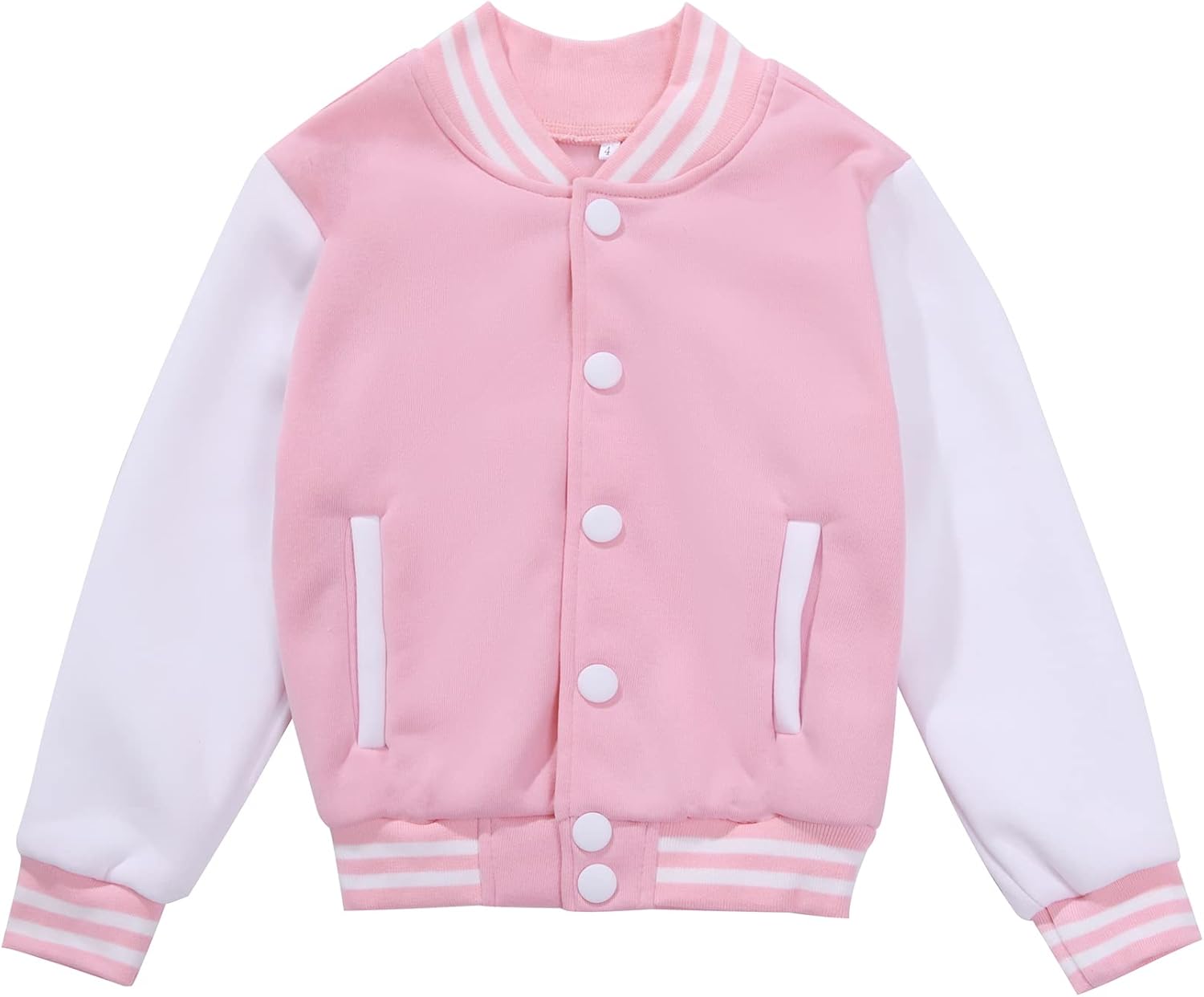 Kids Varsity Jacket Girls Boys Baseball Jacket Bomber Coat School Uniform with Pocket 8 Years Pink
