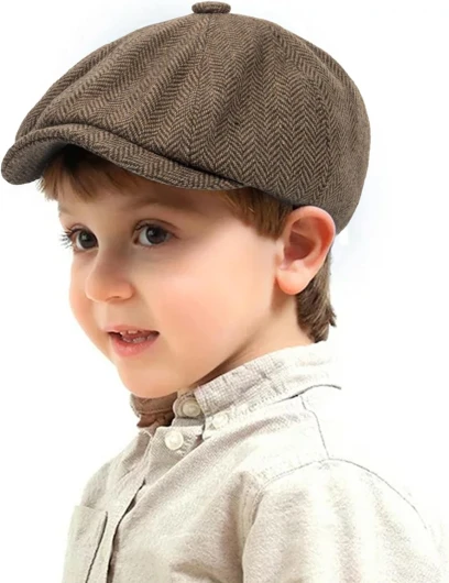 Kids Boys Wool Newsboy Cap - Vintage Tweed Flat Beret Cabbie Hat for Toddler Boys Girls Pageboy(for 4 to 9 Years) 4-9 Years Khaki22