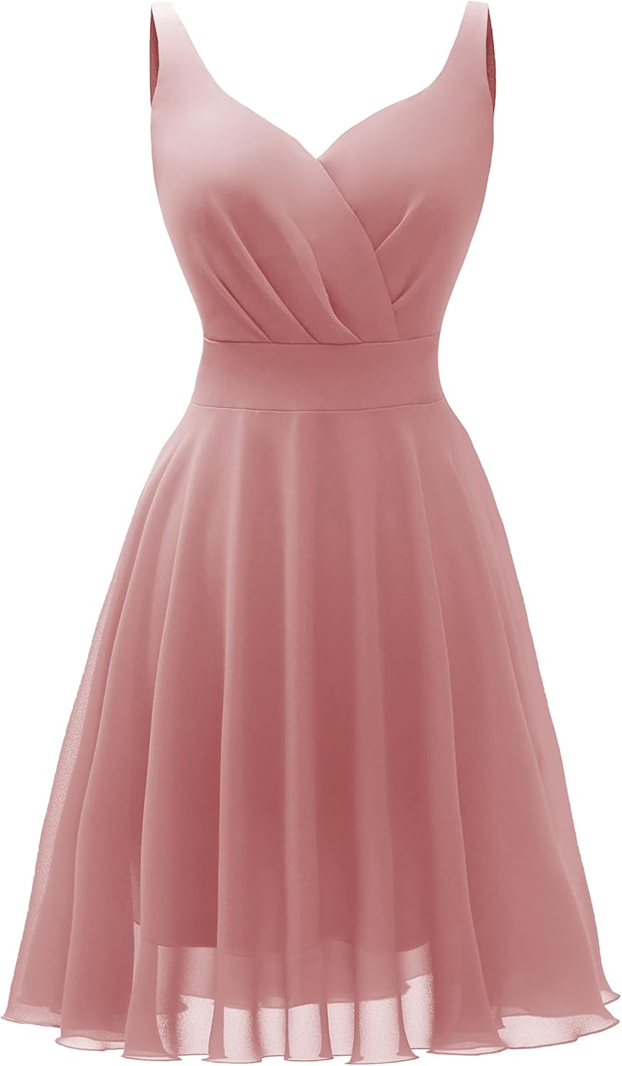 Summer Cocktail Dress V-Neck Adjustable Spaghetti Strap Chiffon Sundress Medium Blush Pink