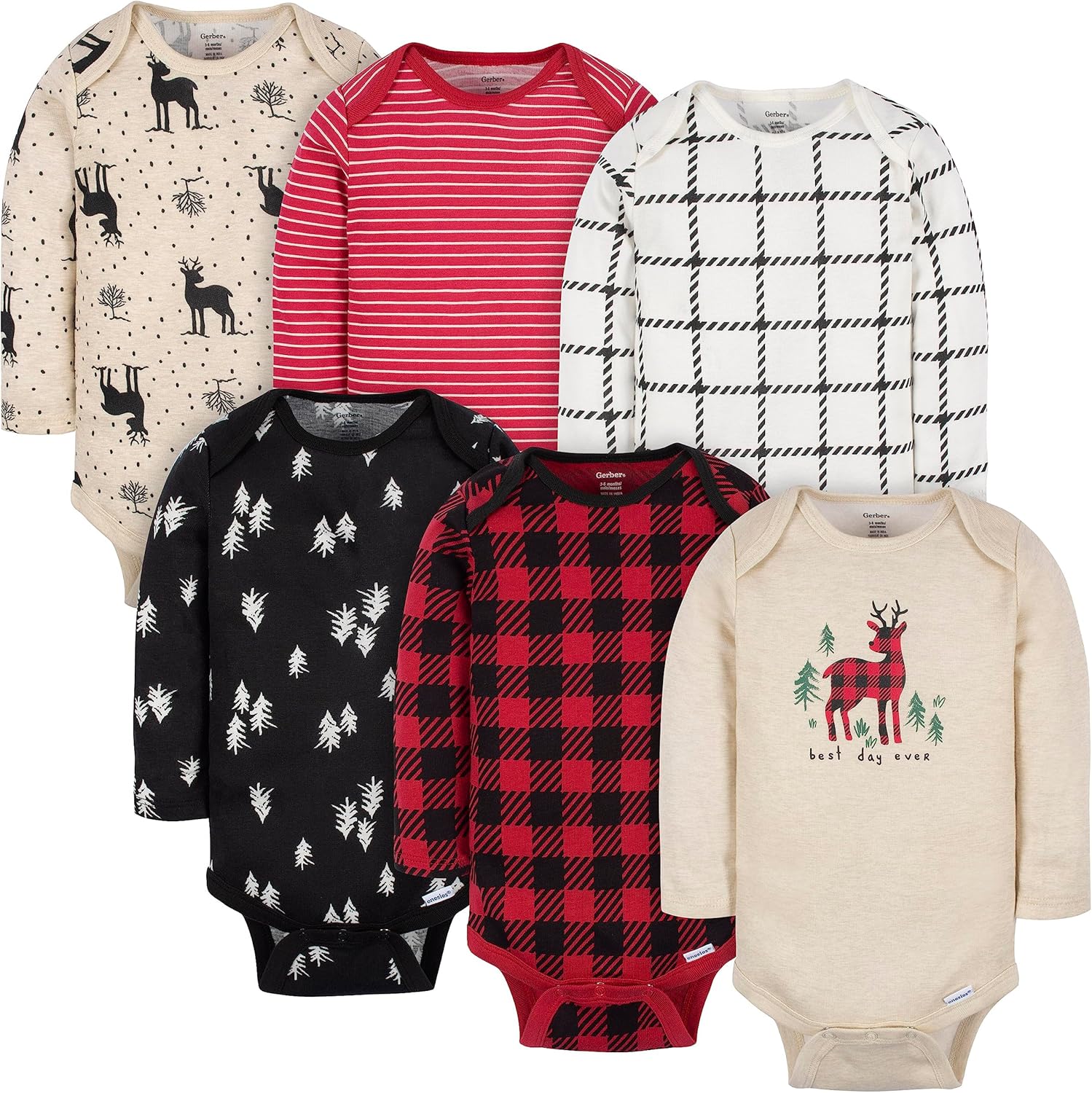 Unisex Baby 6 Pack Long-sleeve Onesies Bodysuit Newborn Moose